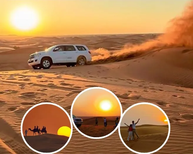 Camel ride in the morning desert